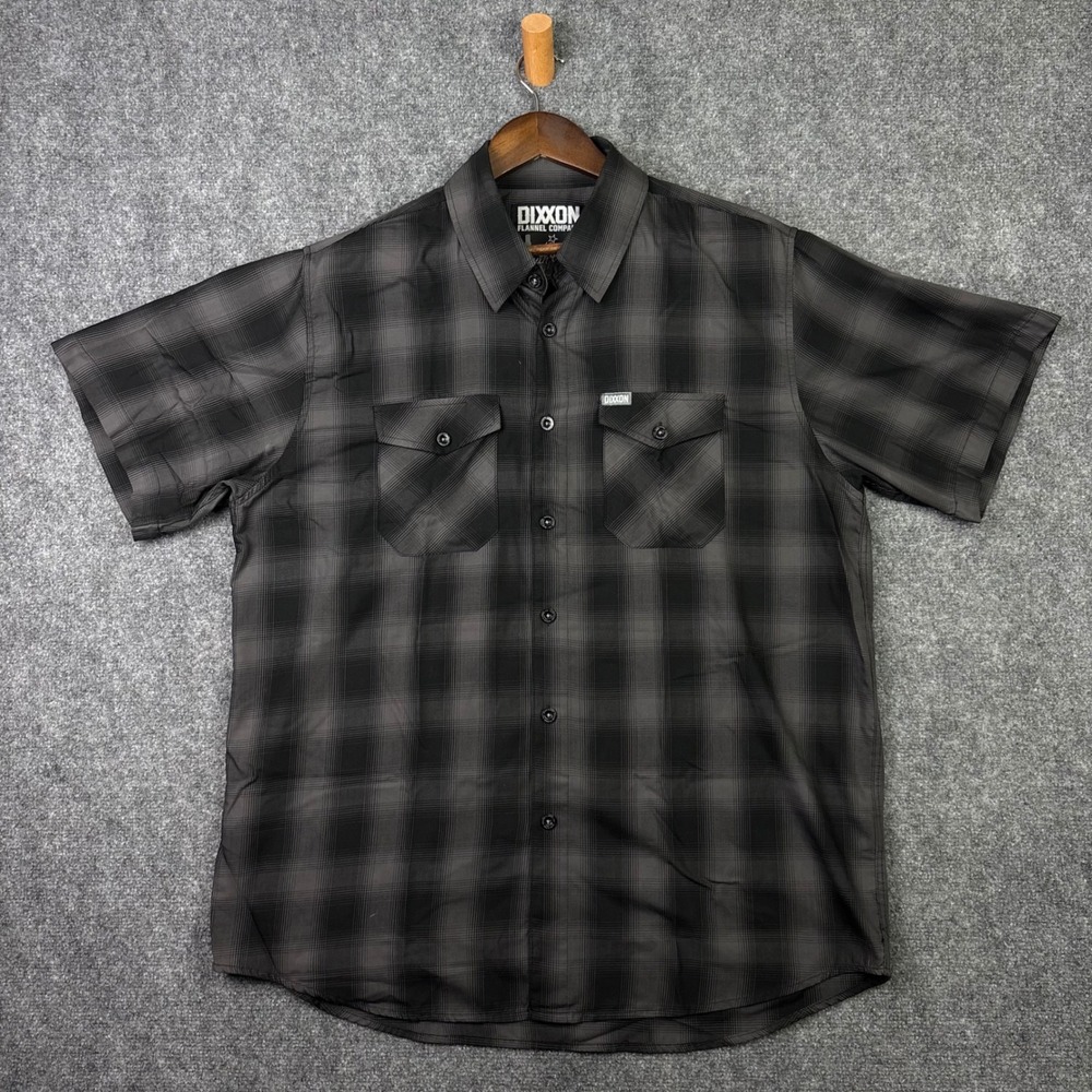 Dixxon Flannel Company South Gate Shirt Mens XL Grey Black Plaid Short Sleeve